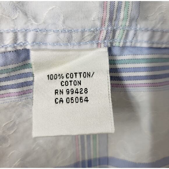 Bugatchi Shirt Short Sleeve Men L Blue Multicolor Plaid & Floral Button Up - Picture 10 of 12